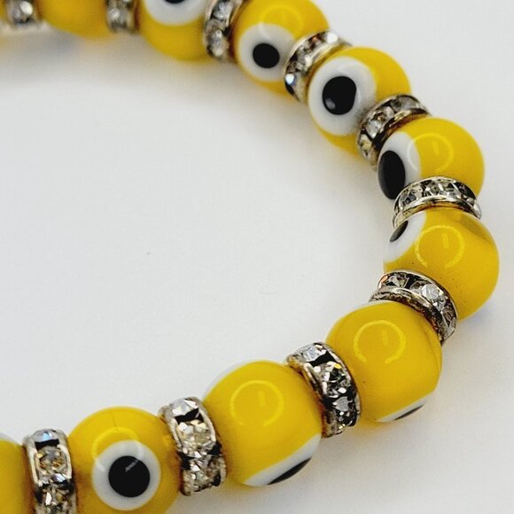 Yellow Evil Eye Elastic Stretch Bracelet - Picture 3 of 8